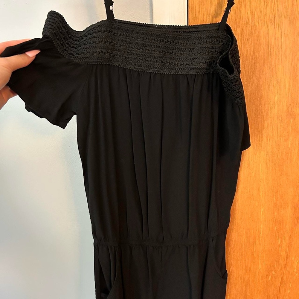 Black Off-Shoulder Romper w/ Pockets